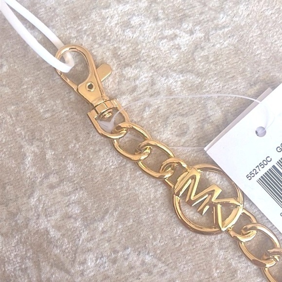 Brand New Michael Kors Gold Tone Logo Metal Chain Belt Adjustable Length